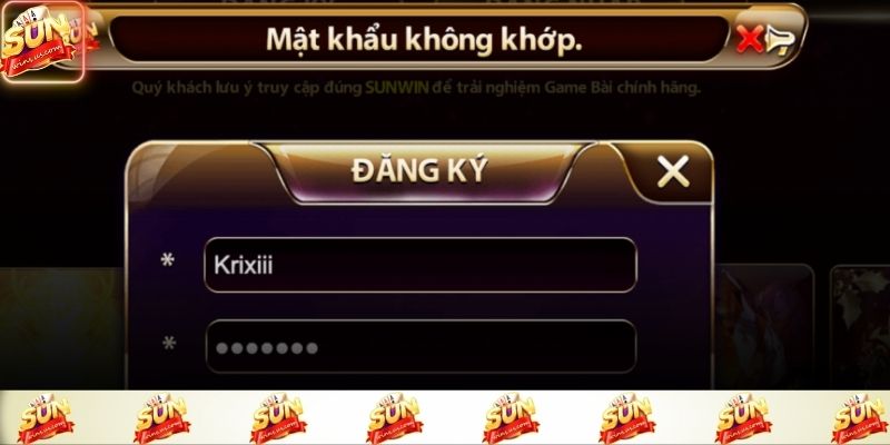 Xác nhận mật khẩu để đăng ký Sunwin thành công